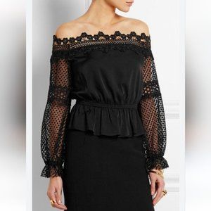 Self-Portrait Black Lace Off-Shoulder Jumpsuit